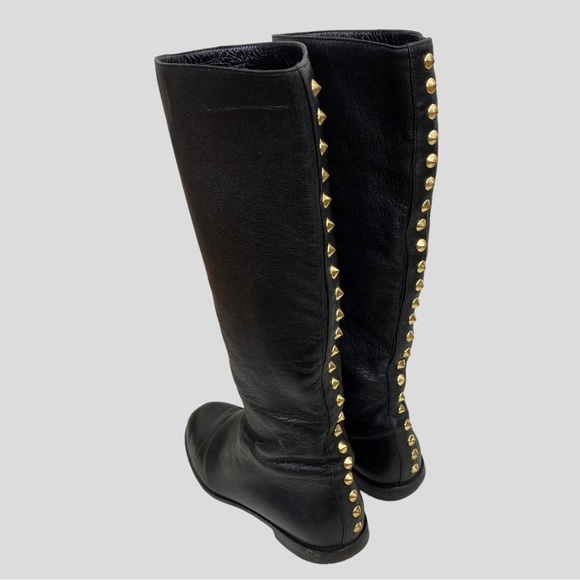 Alexander McQueen Black Leather Gold Studded Boots
